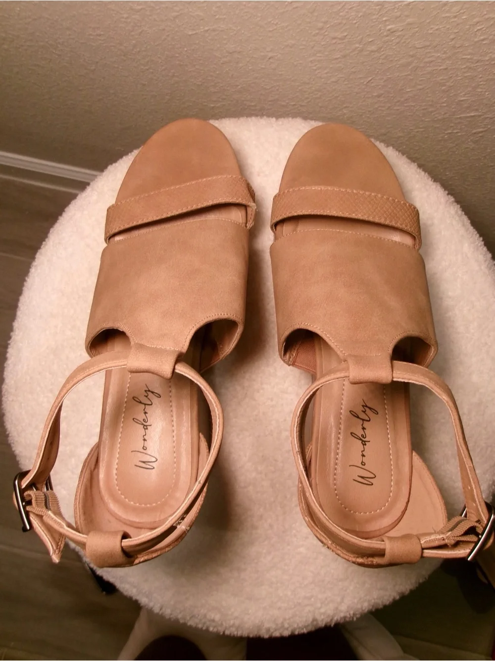Wonderly Tan Platform Block Heel Sandals
